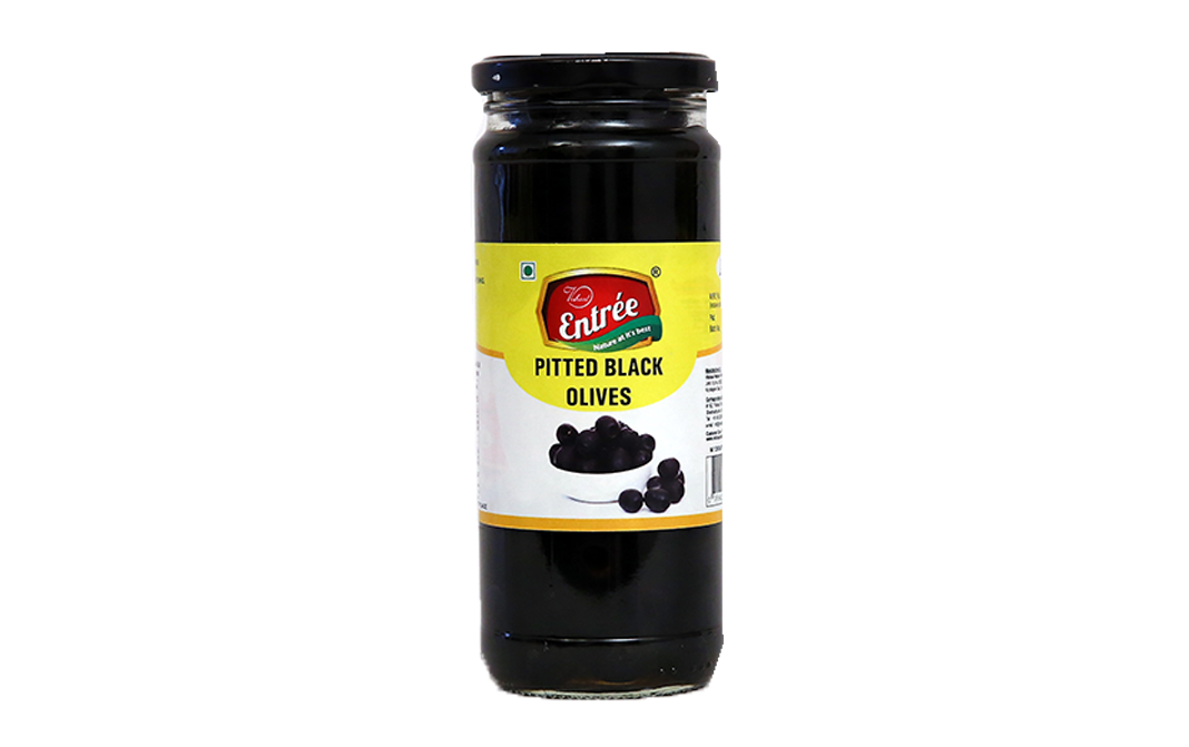 Vishaal Entree Pitted Black Olives    Glass Jar  360 grams